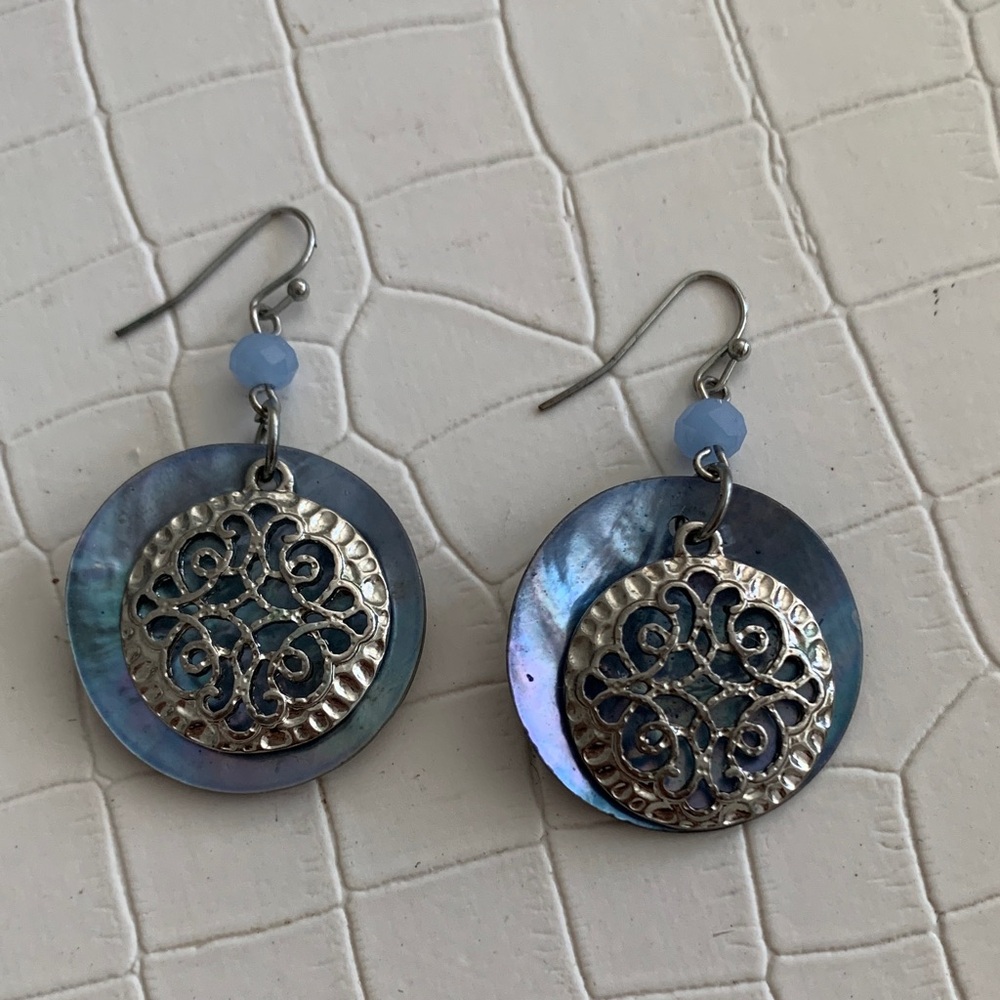 Earrings Chic Silver and Blue Disc